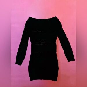 Vintage Y2K Bebe Off The Shoulder Open Knit Black Top - Small